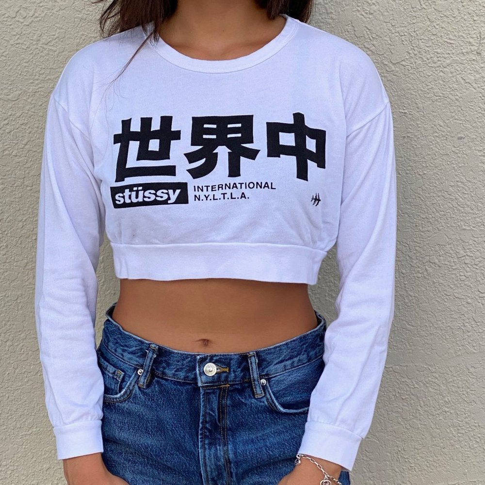 Stussy International White Cropped Sweater